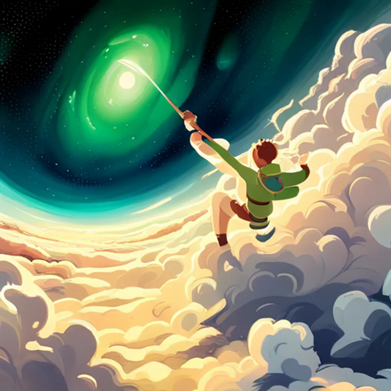 Brillos verdes flotando en el aire estrellado