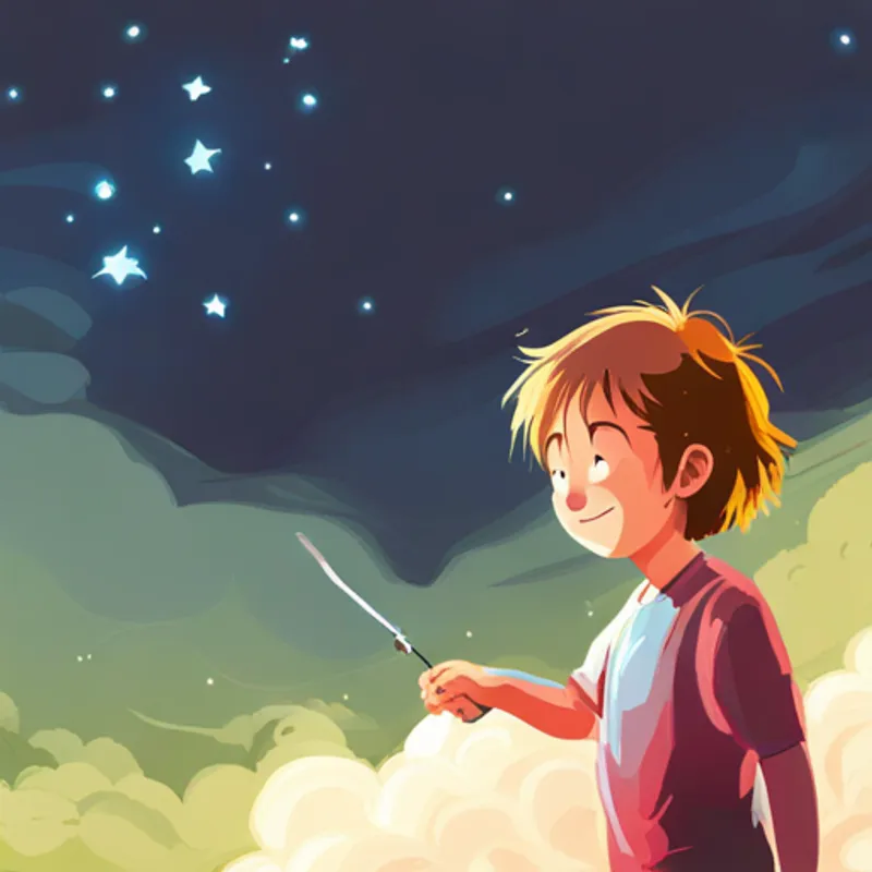 Criatura hablando con estrellas, mensajes brillantes en el aire