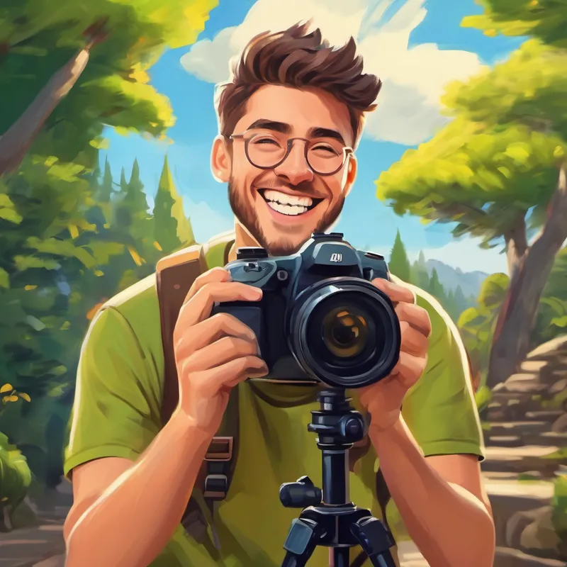 Alex filming a motivational video with a big smile