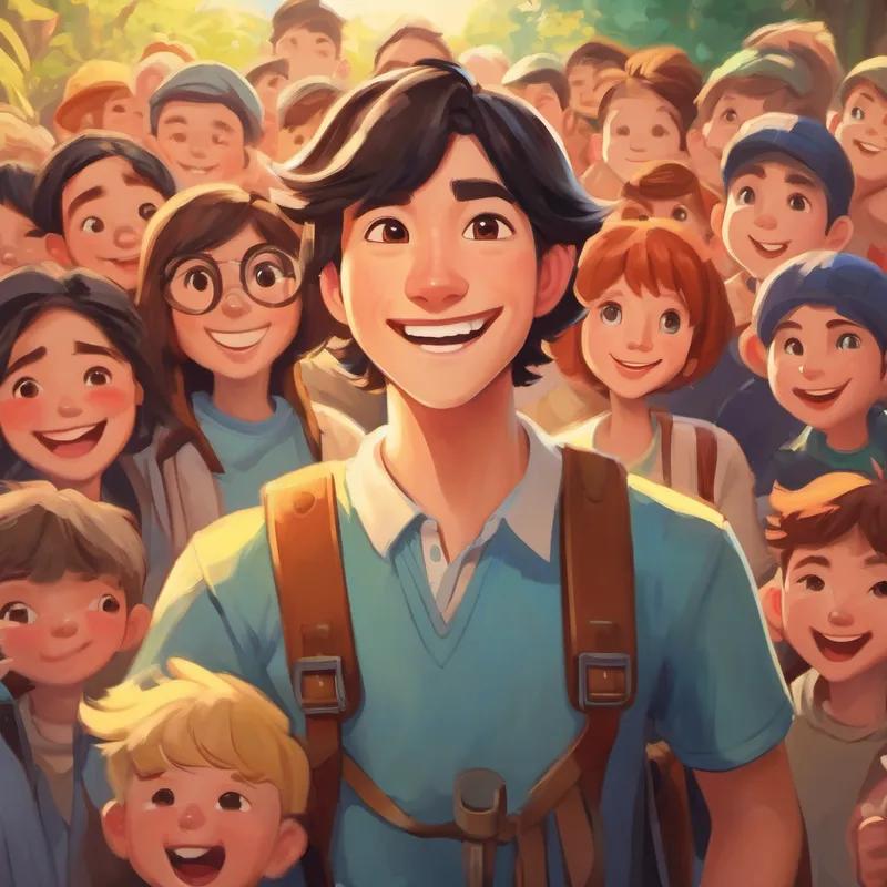 Alex surrounded by his viewers, all smiling and inspired
