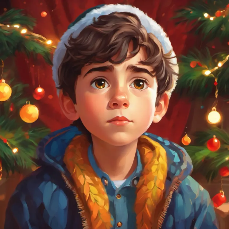 young boy, determined eyes, scruffy clothes's interest is piqued by the magic beans.