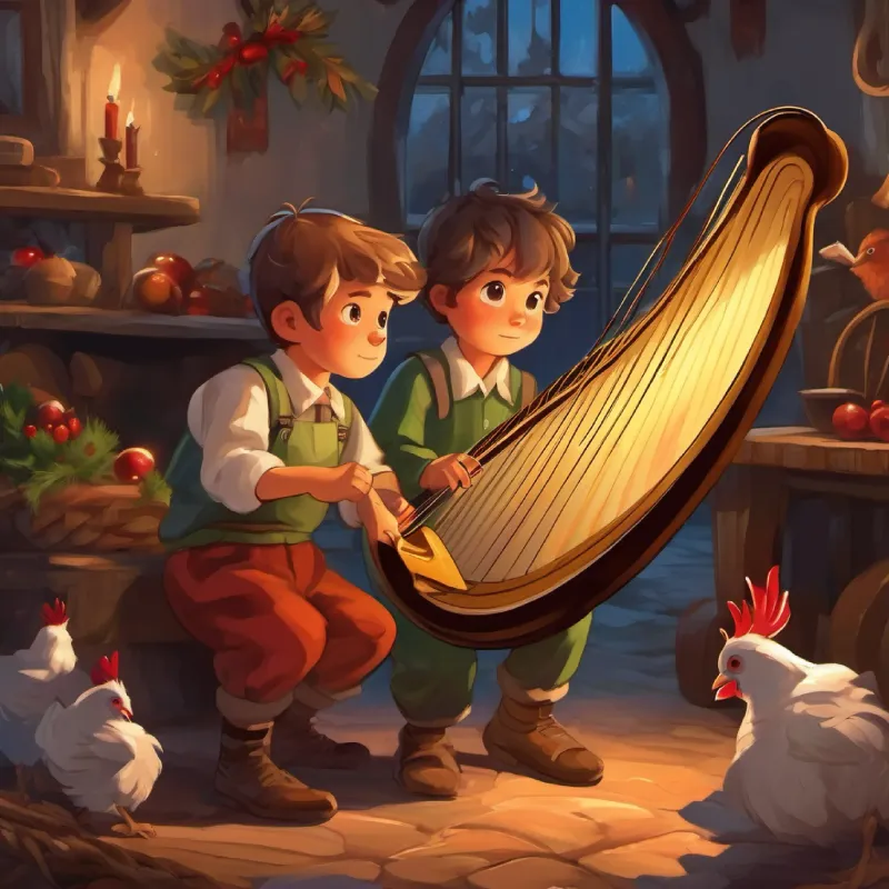 young boy, determined eyes, scruffy clothes steals the hen, wakes the harp and the giant.