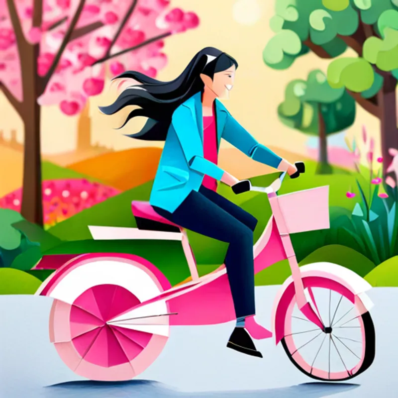 Sarah smiling and riding her pink bike