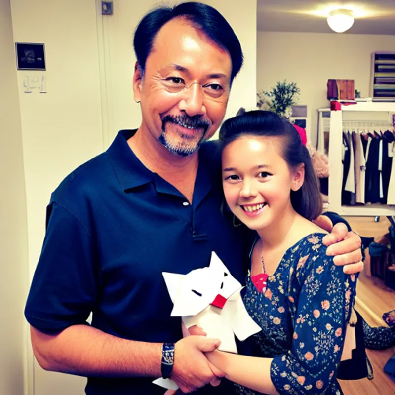 Sarah and dad going door to door with the kitten