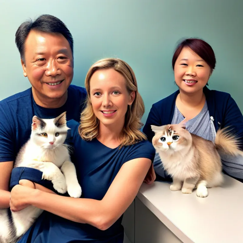 Sarah, dad, and the kitten with its happy owner