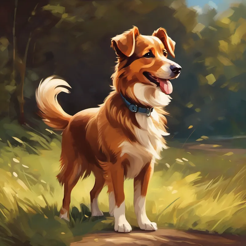 A cute brown dog with a wagging tail