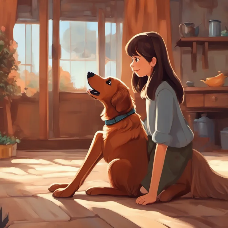 A cute brown dog with a wagging tail. comforting a girl and licking her face