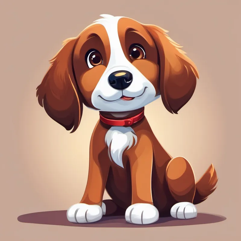 A cute brown dog with a wagging tail. introducing A tiny puppy with playful eyes and floppy ears. to the family with joy