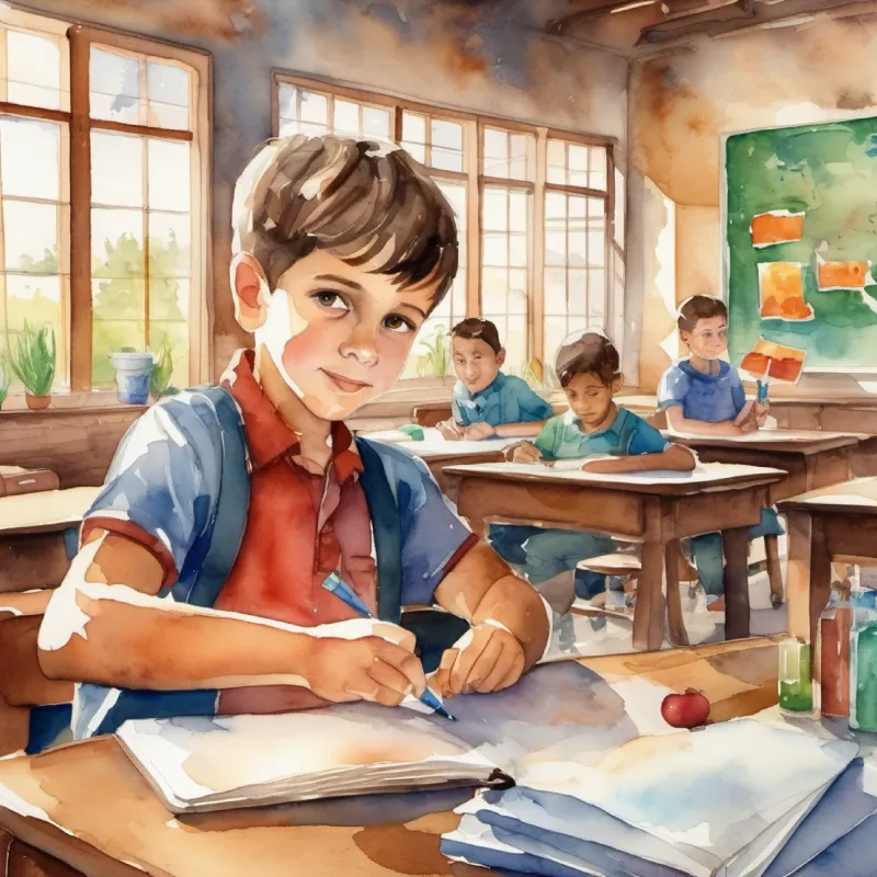 A young, curious boy with brown eyes and short hair creates a science club at school, continuing his journey in learning.