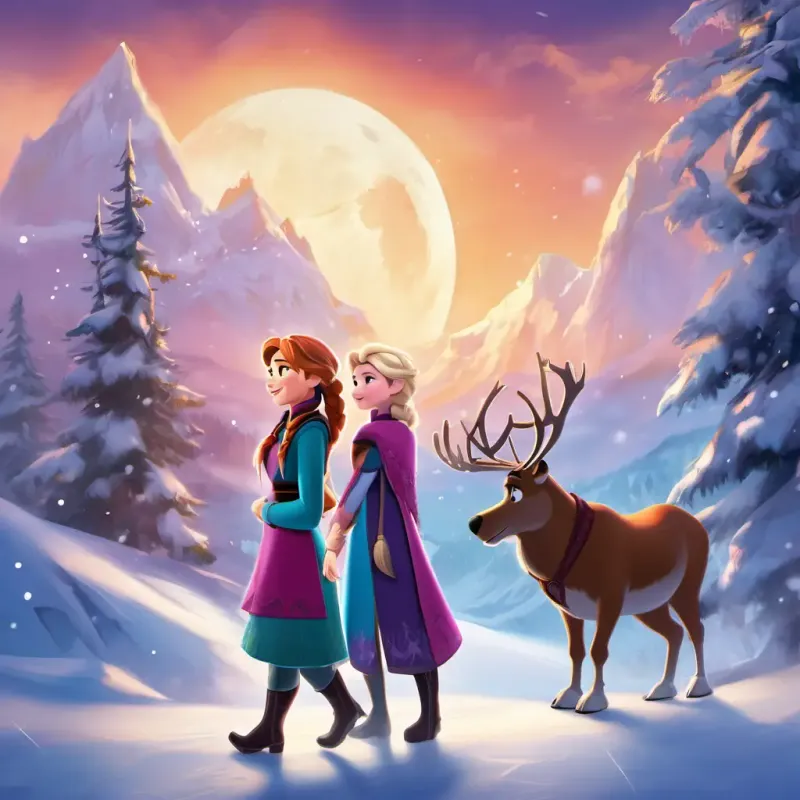 Experience the enchanting tale of Elsa and Anna's unbreakable connection in a snowy kingdom! Join them as they create Frosty, a magical snowman, and navigate the challenges of extraordinary powers. Explore Elsa's emotional journey mirrored by the moon and witness the enduring strength of sisterly love that transcends the tangible world. Discover how love conquers challenges in this heartwarming Frozen story!