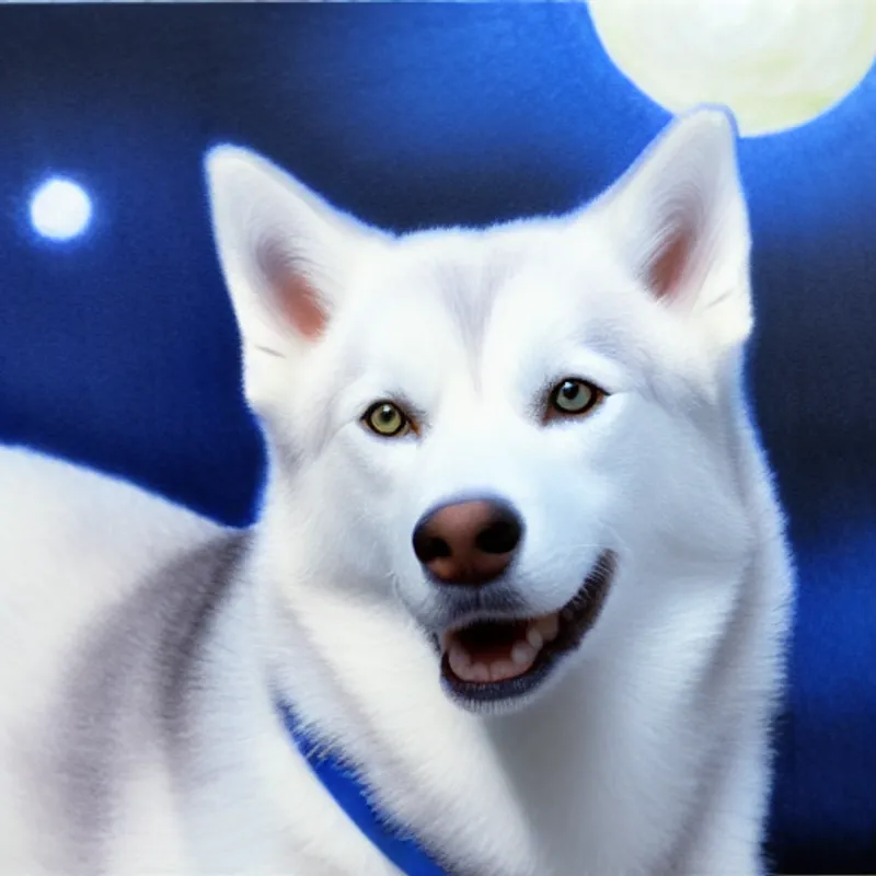 A white husky with blue eyes.
