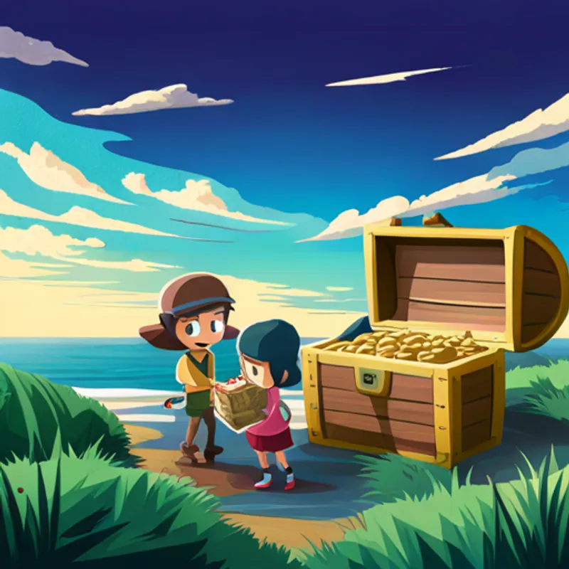 Jake and Jessica finding the treasure chest