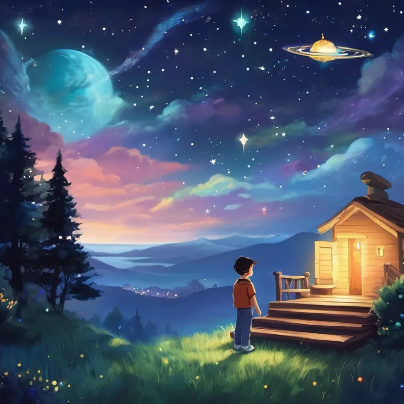 And there, shining brightly in the night sky, were two shooting stars, winking at him. Alex silently made another wish. "Thank you for the sweetest adventure ever. I wish for more amazing dreams like this." And so, as Alex drifted off to sleep, he knew that every night, his dreams would take him to wonderful places where anything was possible, thanks to Glitter, the magical spaceship that made bedtime dreams come true.