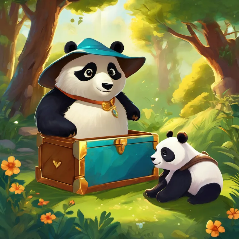 Once upon a time, in a magical land called Friendshipville, there lived a cute little bear named Benny and a playful panda named Polly. Benny and Polly were inseparable best friends who loved to embark on exciting adventures together. One sunny day, as Benny and Polly were exploring the enchanted forest, they stumbled upon a mysterious chest. Curiosity filled their hearts as they decided to open it. To their astonishment, inside they found a sparkling golden locket, radiating love and kindness. The locket had magical powers: it would grant one wish to any creature who possessed it.