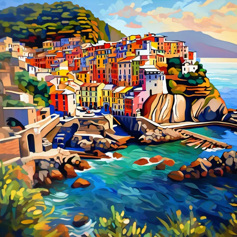 Piele ușor bronzată, ochi căprui și fata prieteni, explorează Cinque Terre.