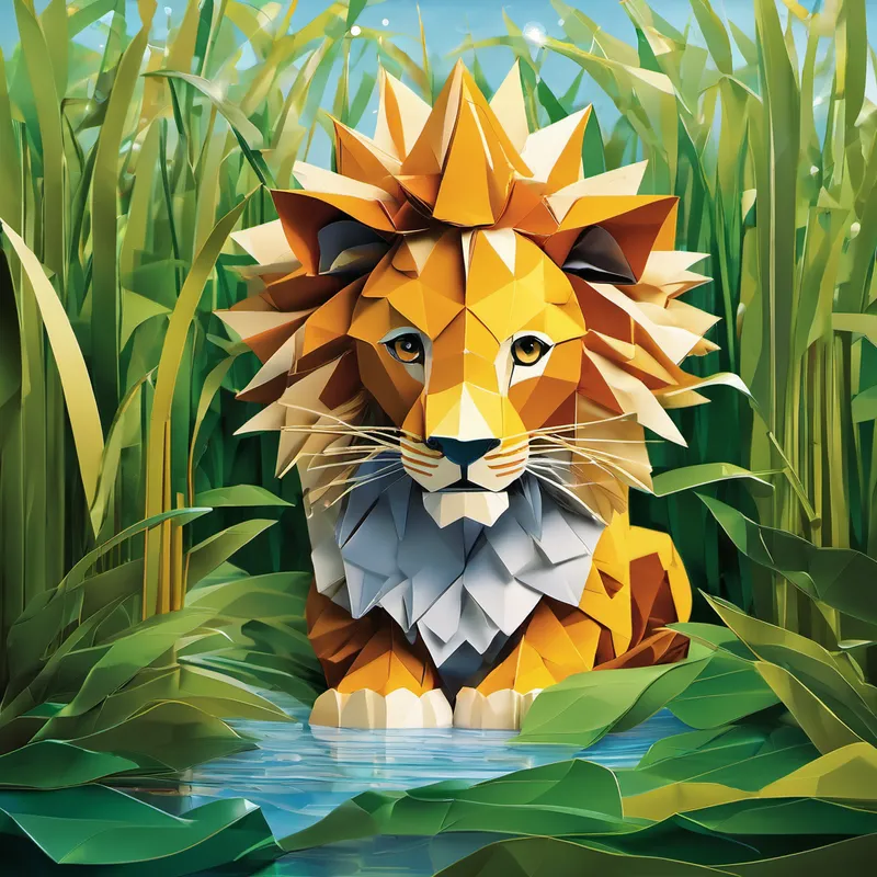 Once upon a time, in a distant land called Animalia, there was a friendly little lion named Leo. Leo lived with his family, the Pride, in the heart of the lush Savannah. Now, Leo loved playing and exploring, but he had a little secret; he didn't like math, especially multiplication. It always seemed so challenging to him, and he found it hard to remember all the times tables. One beautiful morning, as the sun peeked through the tall grass, Leo discovered something extraordinary. In a hidden corner of the Savannah, he stumbled upon a magical pond. This pond had the power to turn a simple reflection into reality, a power unknown to Leo until that day.