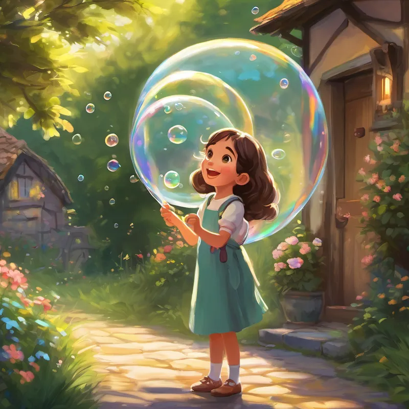 Once upon a time, in a quaint little village, there lived a young girl named Lily. Lily was a curious and imaginative girl, always captivated by the magical allure of bubbles. She loved how they sparkled in the sunlight and danced in the air, as if they had a secret of their own. One sunny morning, as Lily walked through the fields near her house, a peculiar idea popped into her head - the idea of creating the biggest bubble ever using slime! Lily's eyes sparkled with excitement as she hurried home to put her plan into action.