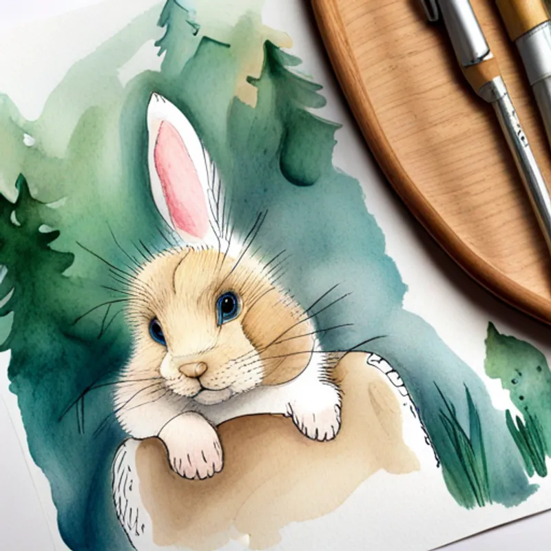 Cute bunny with floppy ears and a fluffy white tail dreams of new adventures