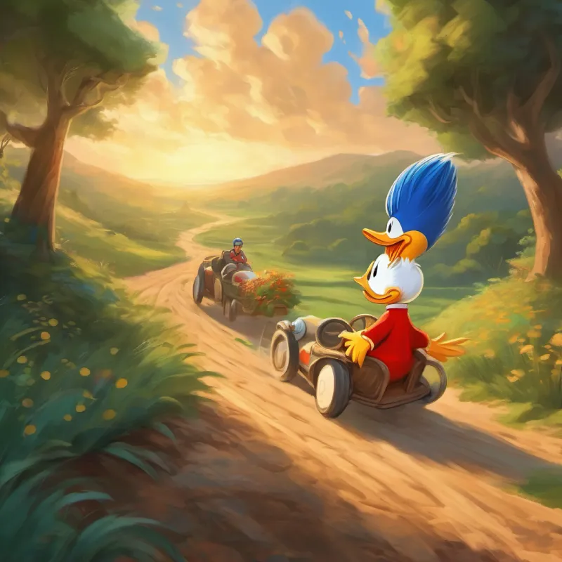 Donald continues the race after helping, still focused on victory.