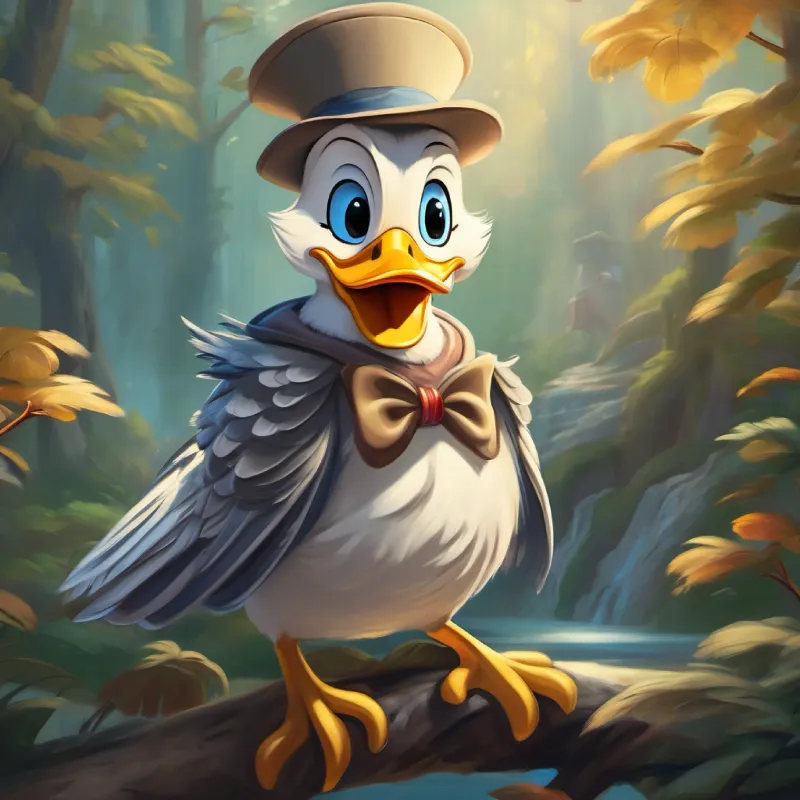 Donald DUCK CHARACTER  found Oliver Owl, a wise guide with gray feathers and wisdom. They shared their ambitions with him, who believed in their potential and hooted his wings to join their quest.