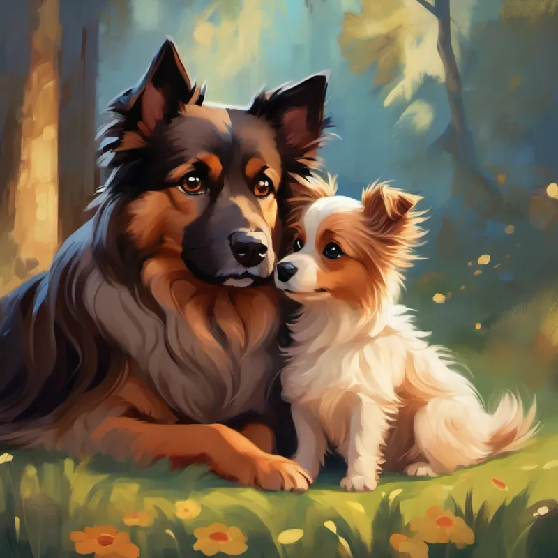 Small, fluffy dog with eager, brown eyes is sad but loyal to Young girl with brown skin and big, brown eyes.