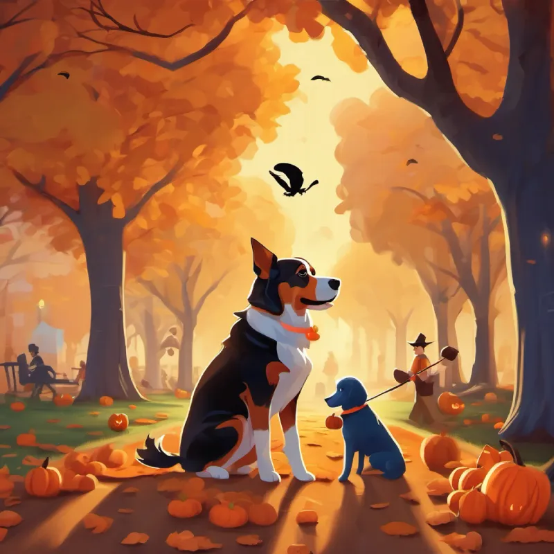 Discovering dog treats at a Halloween event in the park.