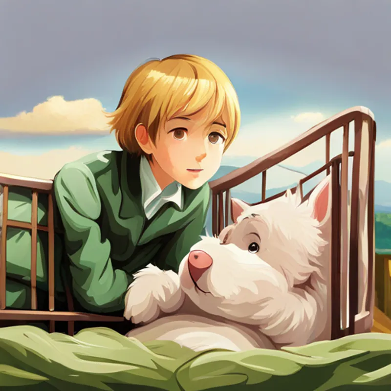 Fay in a crib with blond hair