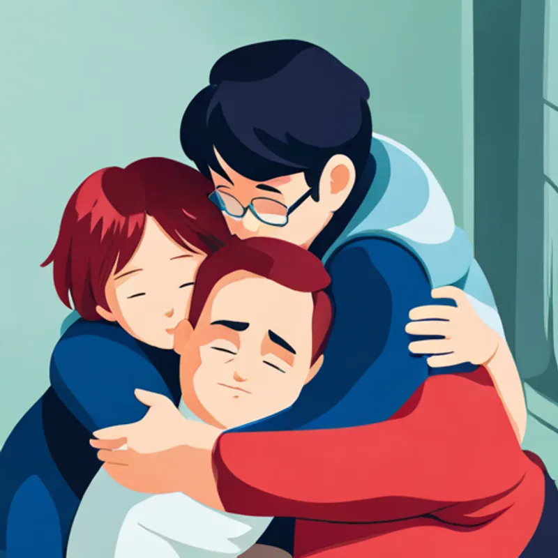 Fay cuddling with her mom and dad