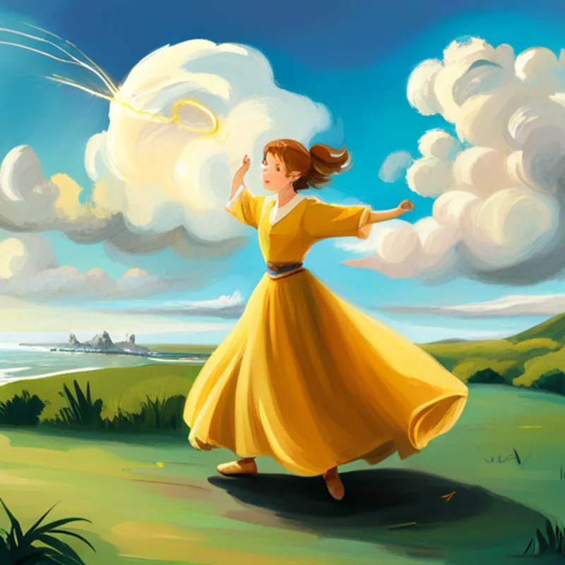 Fay twirling with her golden hair shining