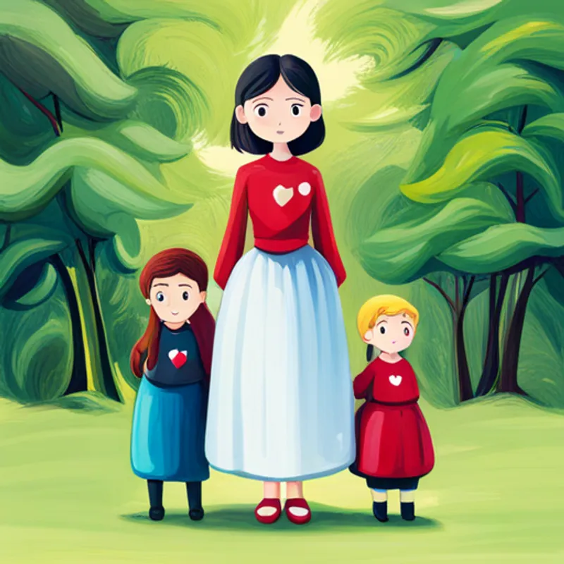 Fay surrounded by her family, with hearts floating above them