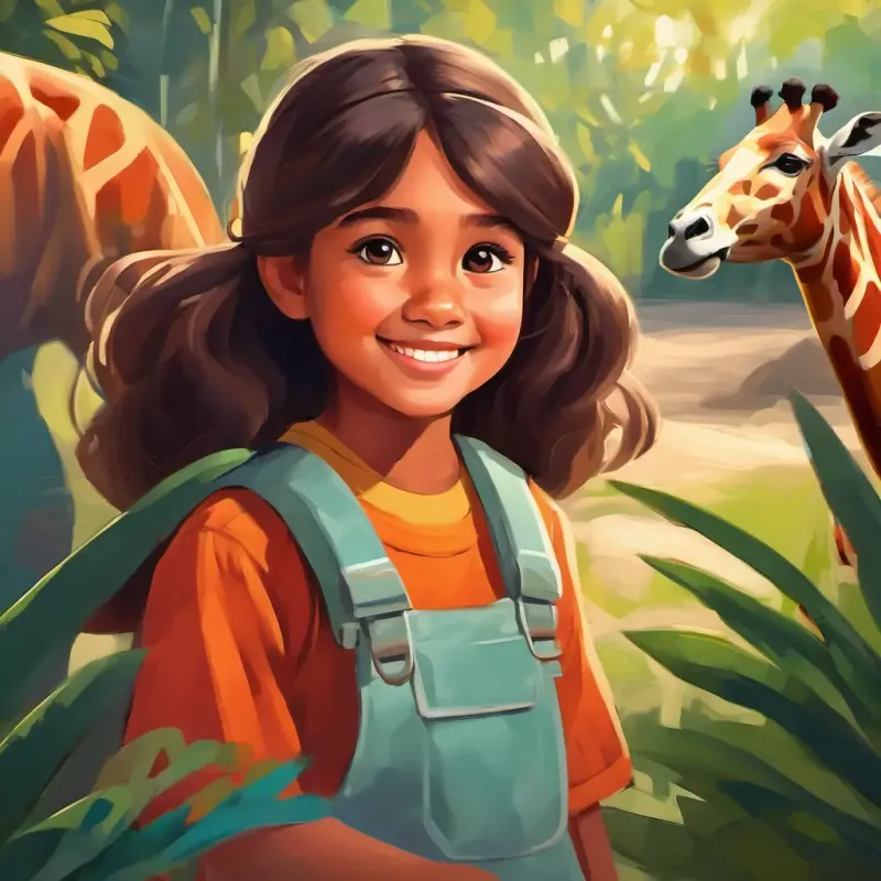 Young girl with curious brown eyes and a bright smile reflects on her day at the zoo.