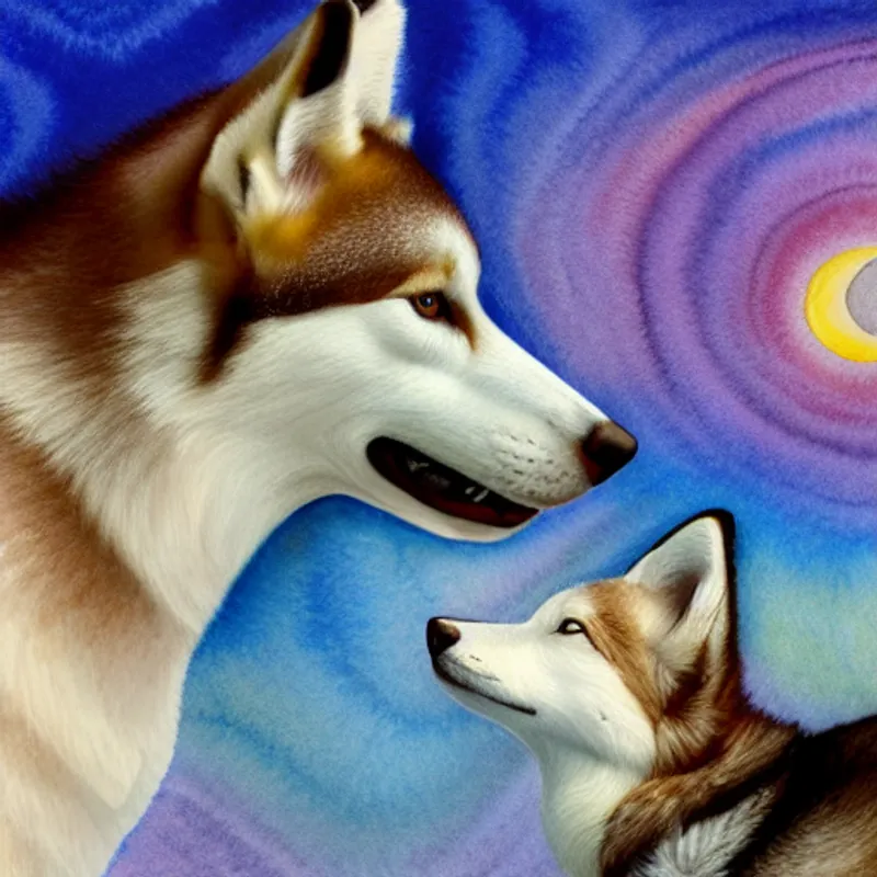 Artemis and the baby fox sitting side by side, sharing love