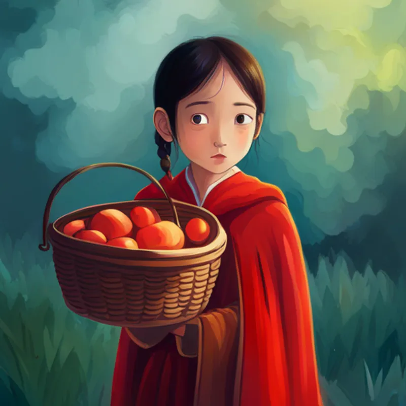 Una niña con capa roja y cesta