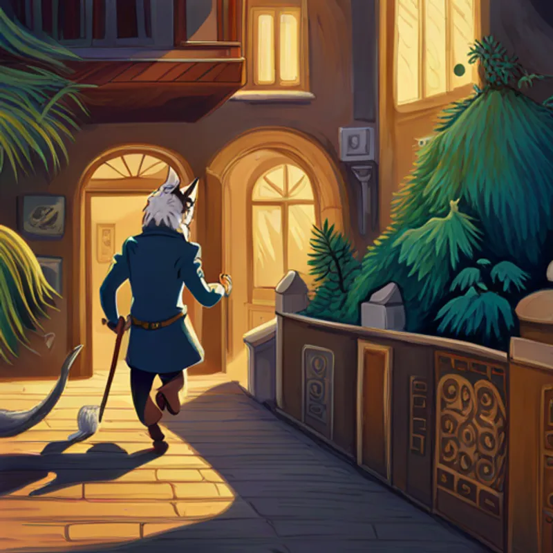 El lobo corriendo hacia la casa de la abuelita