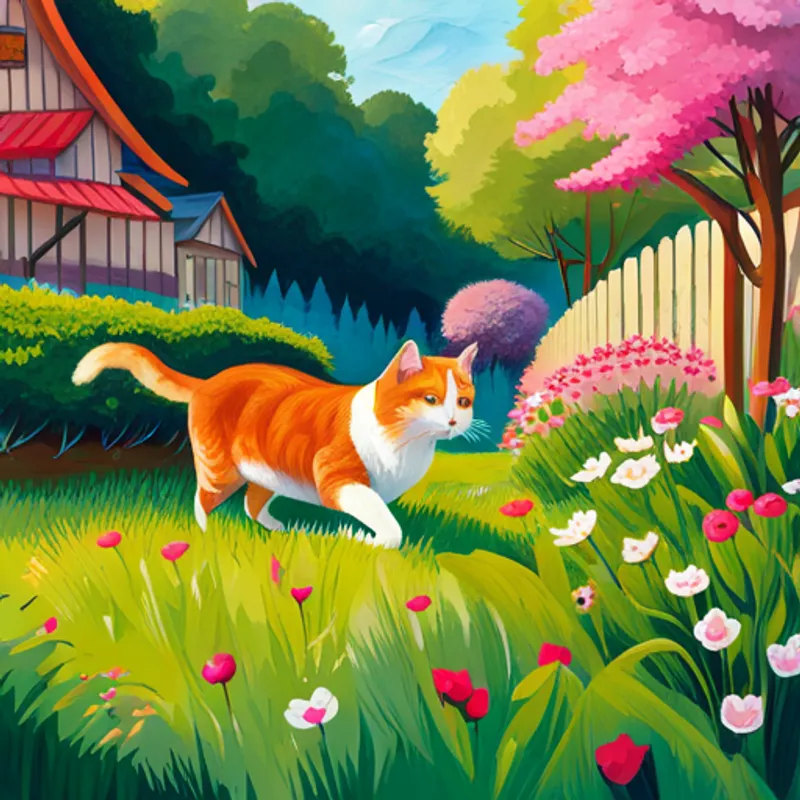 Cats playing and protecting garden from harm