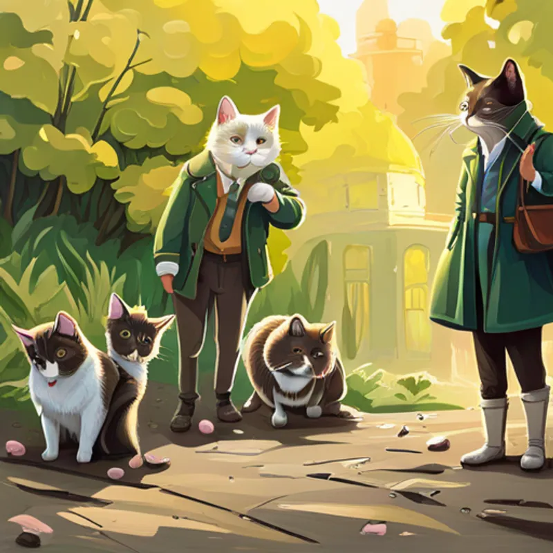 Cats noticing mice army, gathering friends to help