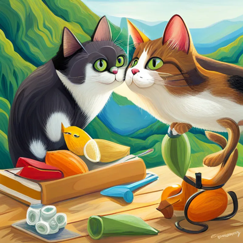 Cats and birds celebrating friendship and teamwork
