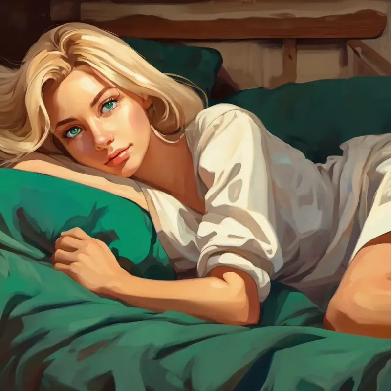 blonde Haare, blaue Augen und braune Haare, grüne Augen liegen im Bett und denken an all die Dinge, die sie gerne machen würden, während kleine Funken über ihren Köpfen schweben.