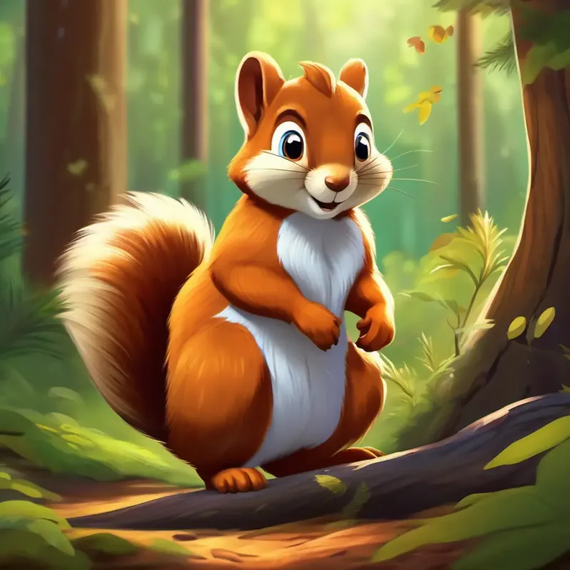 Meeting the The friendly squirrel has a bushy tail and shiny, brown fur and learning about teamwork in the forest.