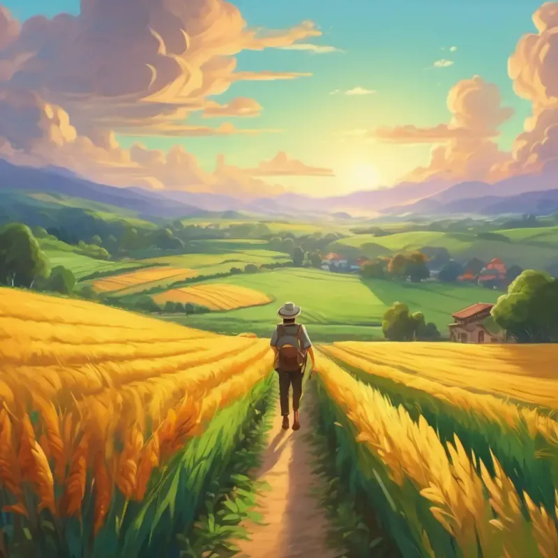 Travel through fields, recounting tales.