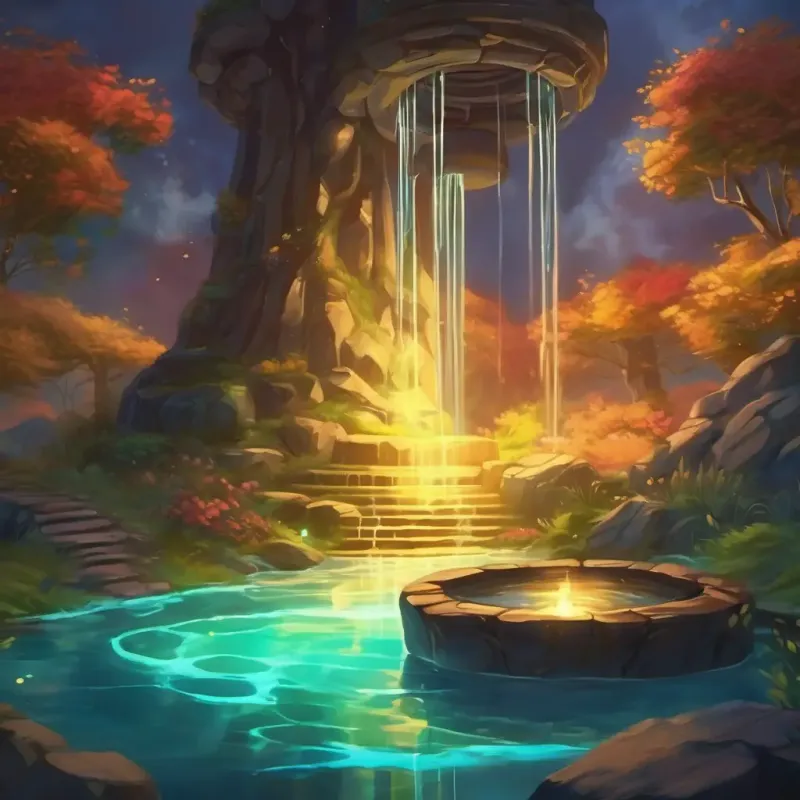 Magical well glows, protective against the storm.