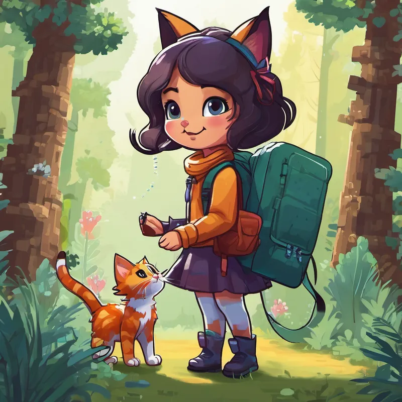 As they ventured deeper into the forest, a tiny meow caught Eve's attention. Curiosity sparked in her eyes as she followed the sound, with Julia right beside her. Suddenly, they stumbled upon a heartwarming sight - a sweet little kitten trying to chase after a mischievous gila monster. Oh dear, Eve knew gila monsters were dangerous creatures and that this adorable kitten could be in grave danger. She had to act quickly! In her backpack, she always carried a magic string that was said to summon help in times of need. Eve gently pulled out the string attached to the kitten's tiny tail and in an instant, a magical bus appeared out of thin air!
