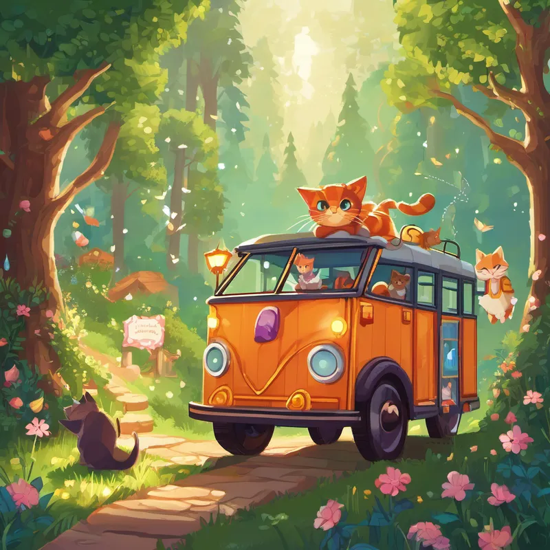 Eve knew that true bravery and friendship could accomplish anything. In saving the little kitten, she not only discovered the power of a magic string but also experienced the joy and excitement of helping others. From that day forward, Eve, Julia, and the adorable kitten lived happily ever after, sharing their love and kindness with everyone they met. And whenever they needed a little magic in their lives, they would remember their extraordinary adventure on the Forest Bus, cherishing the memories they made in the company of whimsical creatures, all because of a girl named Eve, a cat named Julia, and their extraordinary courage. The end.