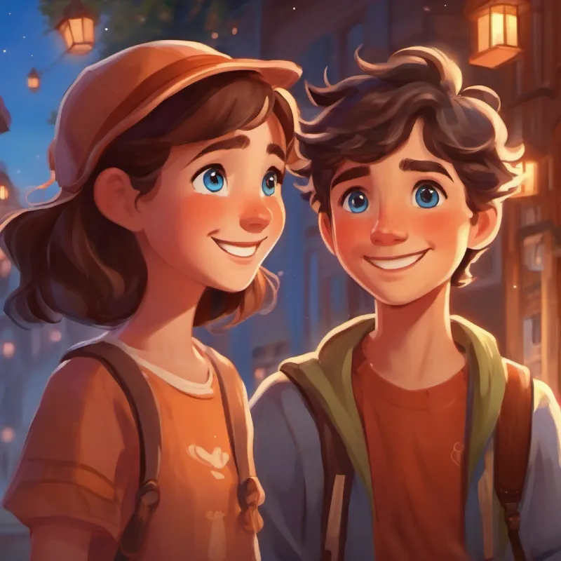 Introducing main characters Cheerful girl with blue eyes and freckles and Energetic boy with a big smile and brown eyes, and their love for sharing dream-stories