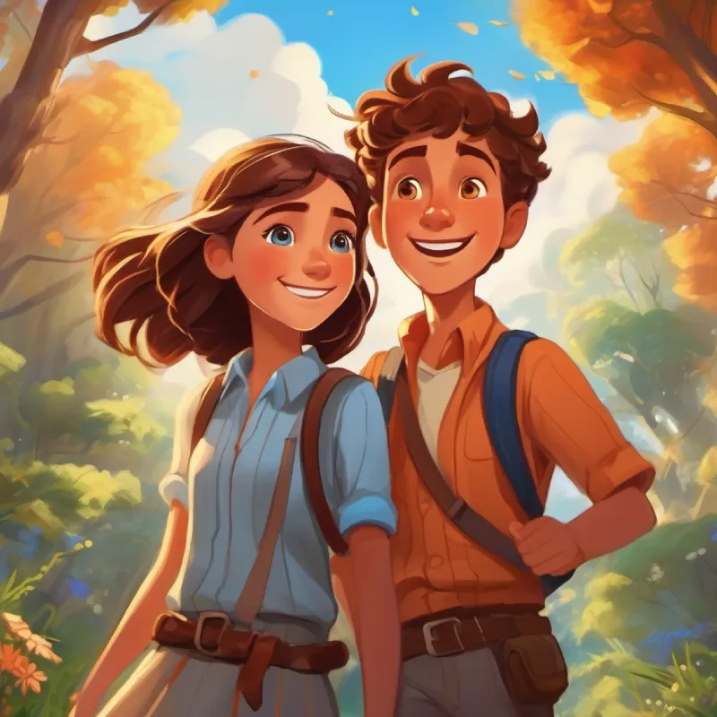 Cheerful girl with blue eyes and freckles and Energetic boy with a big smile and brown eyes's dream-story adventure, showcasing their brave and clever actions