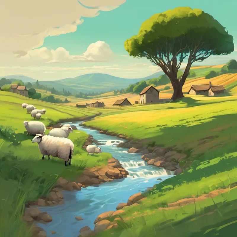 One day, a dark cloud cast its shadow over the village. A terrible drought settled upon the land, and the luscious meadows turned dry and barren. The once-clear streams trickled to a mere trickle, leaving everyone worried about their crops and their livelihoods. Eli noticed his sheep growing weak and malnourished. The green grass had withered away, and the stream that provided them water had vanished. His heart filled with sadness, as he knew that his beloved sheep needed help.