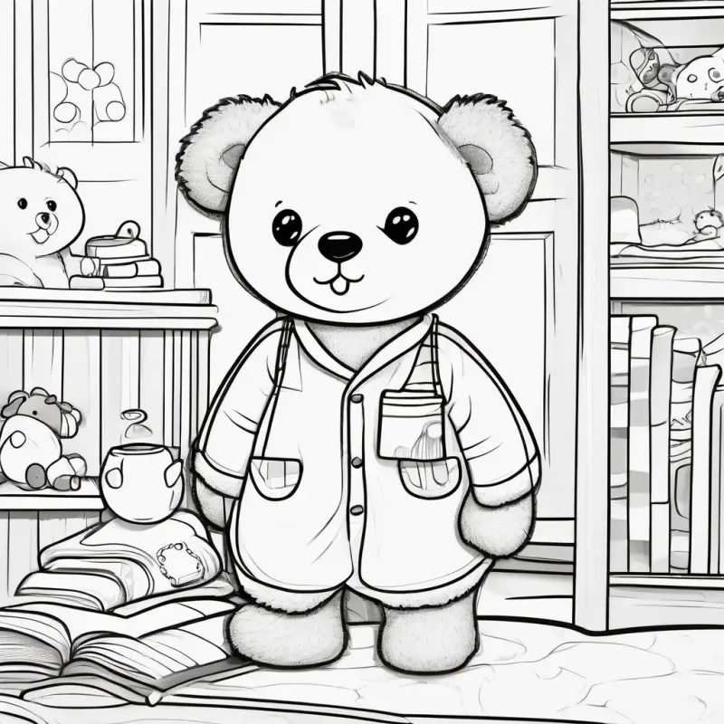 Teddy bear talks, invites Short, brown hair, inquisitive eyes, pajamas to play