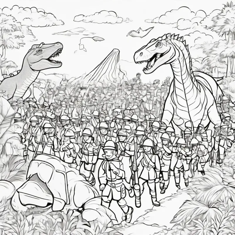 Toy soldiers parade, dinosaurs roar happily