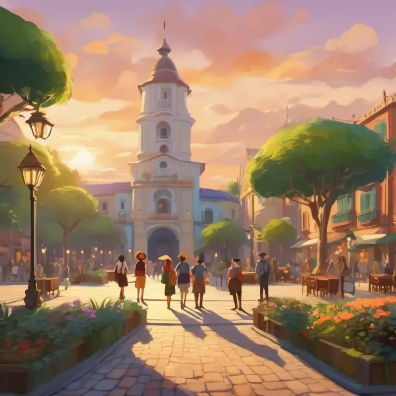 Friends meet at Plaza del Latido to start adventure.