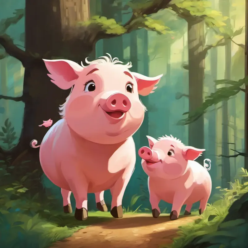 In the forest, there was a little pig named Hongi is a little pig with a round body and curly hair with his mama. They had a round body and curly hair.